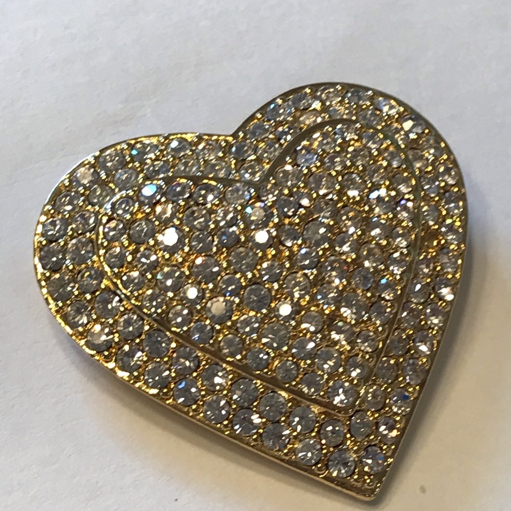 Vintage Joan Rivers Gold & Rhinestone Heart Brooch - Picture 12 of 12